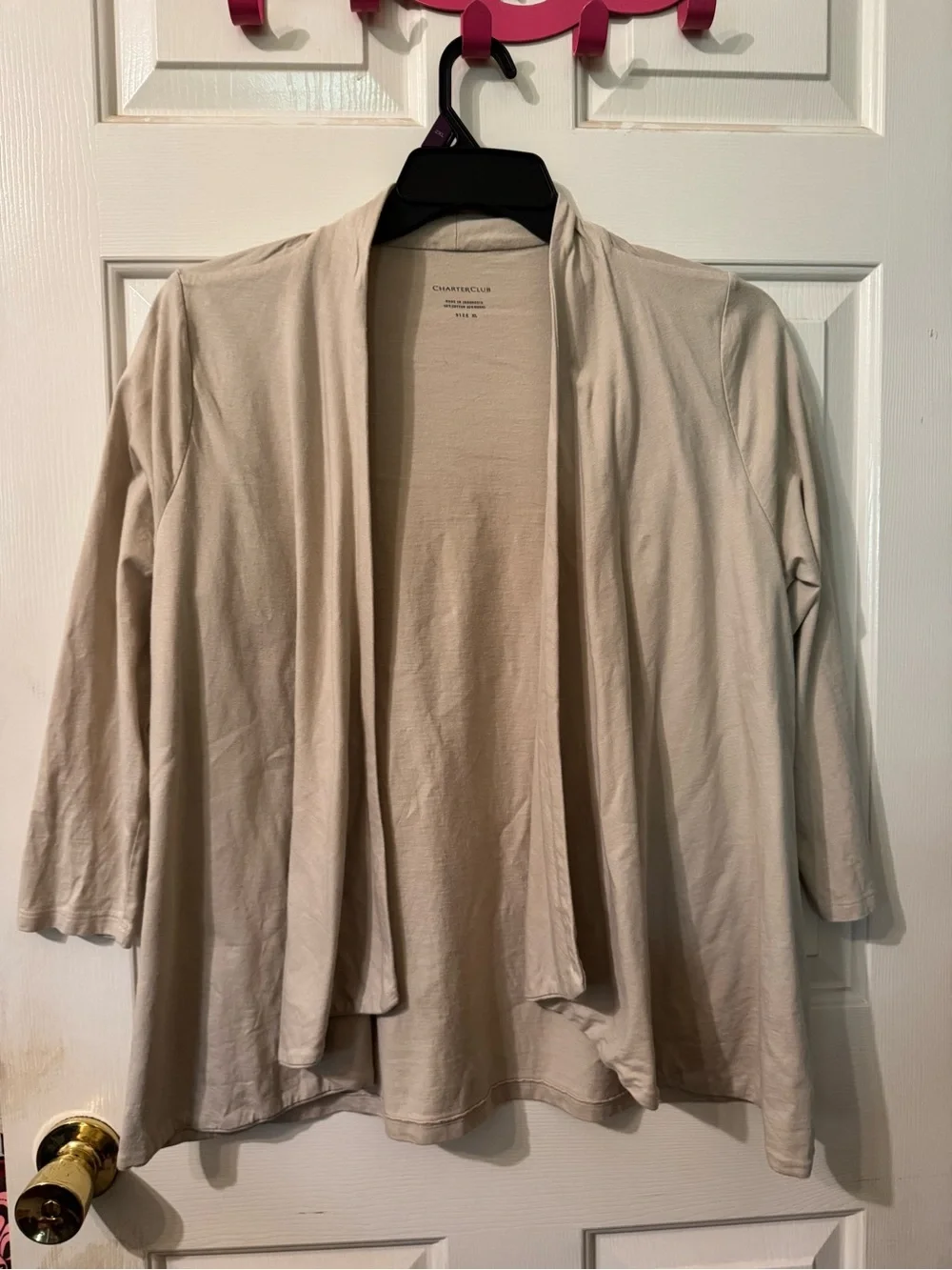 Charter Club Light Cream Open-Front Draped Cardigan